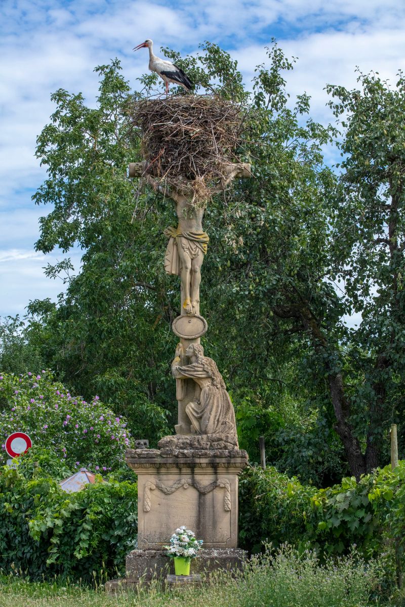 Curiosité : La cigogne et le Christ à Turkheim. ©Atelier Pallagès